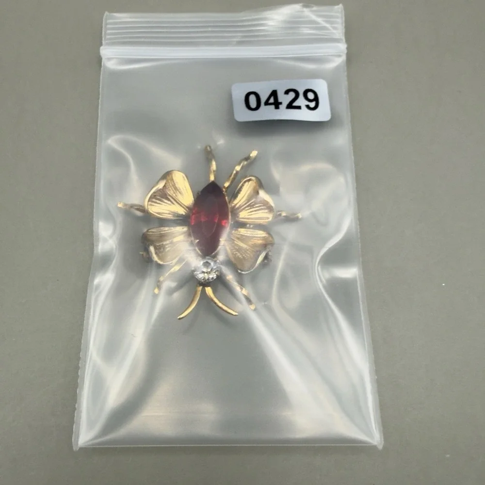 LINC Butterfly Brooch 1/20 12K Gold Filled Red Stone Insect Pin 1.5